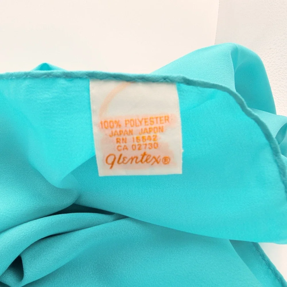 Vintage Glentex Teal Square Chiffon Scarf Turquoise Blue Solid Bright Retro